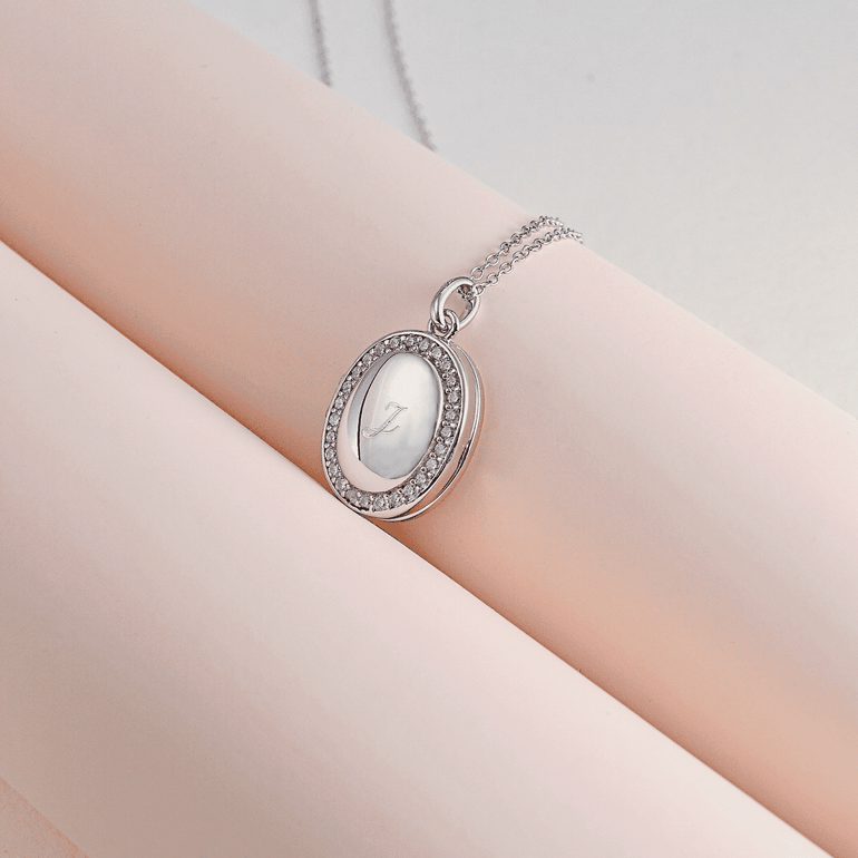 Silver CZ Oval Locket Necklace - Mienlabel