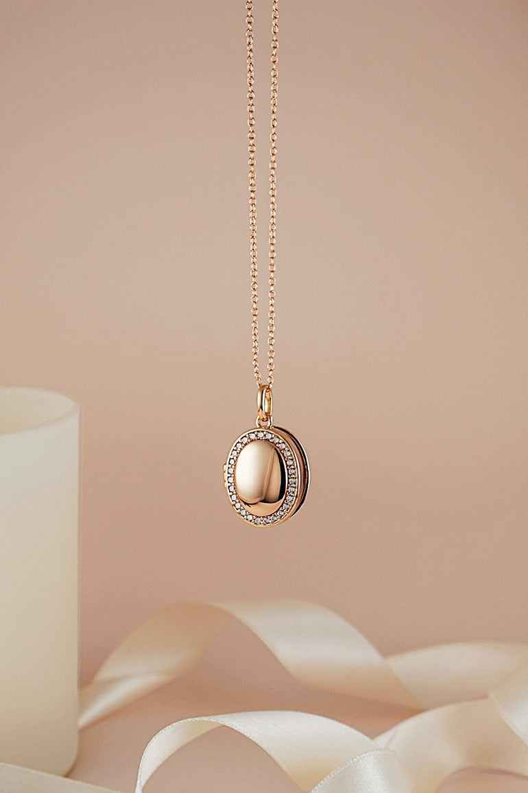 Gold CZ Oval Locket Necklace - Mienlabel